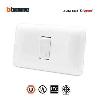 BTicino ชุดสวิตช์ทางเดียว 1 ตัว พร้อมฝาครอบ สีขาว รุ่น Magic Advance