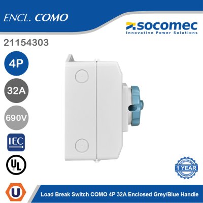 Socomec Load Break Switch COMO 4P 32A Enclosed Grey/Blue Handle | 21154303