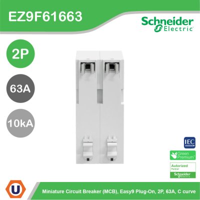 Schneider Electric เมนเซอร์กิตเบรกเกอร์ รุ่น Easy9 Plug-On ขนาด 2P 10kA 63A รหัส EZ9F61663