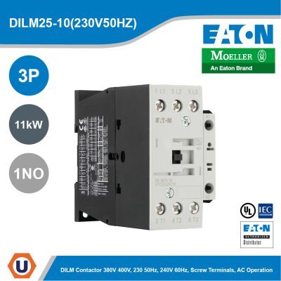 EATON Moeller Series DILM Contactor 3P 230V 50Hz, 240V 60Hz 11kW 1NO | DILM25-10(230V50HZ)
