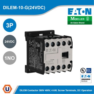 EATON Magnetic Contactor 24 VDC 3P 380V 400V 4kW Contacts 1NO | DILEM-10-G(24VDC)