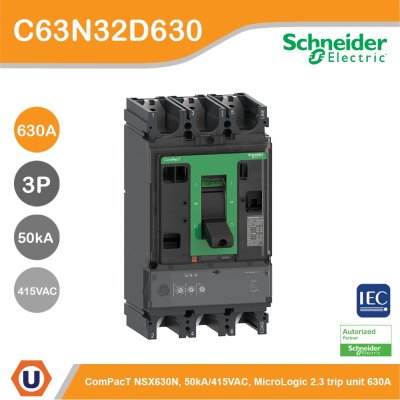 Schneider Electric Circuit breaker ComPact NSX630N 50kA/415VAC 3P 2.3 trip unit 630A | C63N32D630