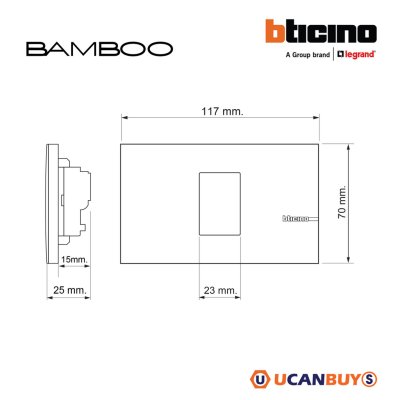 BTicino ชุดสวิตช์หรี่ไฟแบบหมุน 60-300W สำหรับหลอดไส้และฮาโลเจน ขนาด 1ช่อง สีขาว | Bamboo