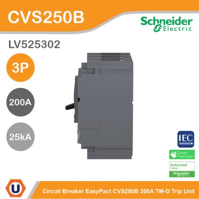 Schneider Electric Circuit Breaker CVS250B 25 kA at 415 VAC 200A TM-D trip unit, 3P3d | LV525302
