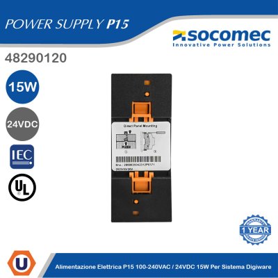 Socomec P15 Power Supply 100-240 VAC/24 VDC 15W for DIRIS Digiware | 48290120