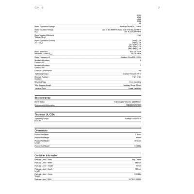 ABB Auxiliary Contact - 1NO, 1 Contact, Front Mount, 6A | CA4-10 | 1SBN010110R1010