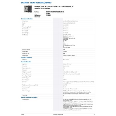 Eaton Contactor, 3 pole, 380 V 400 V 5.5 kW, 1 NC AC operation, Screw terminals | DILM12-01(230V50HZ,240V60HZ)