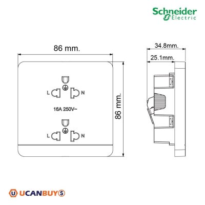 100ชุด | Schneider Electric เต้ารับคู่ 3ขา มีกราวด์ มีม่านนิรภัย สีดำ รุ่น AvatarOn E | E83426UES2_DG