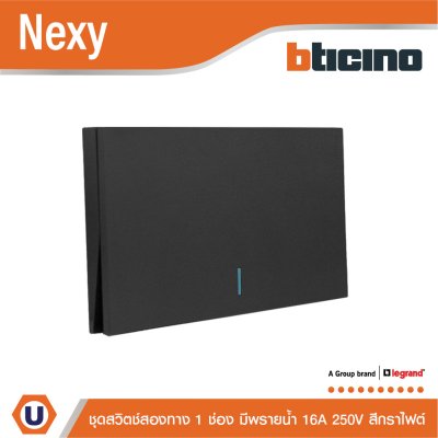 BTicino ชุดสวิตช์สองทาง ขนาด 1 ช่อง มีพรายน้ำ สีกราไฟต์ 2 Way Switch 1 Gang Graphite รุ่น Nexy