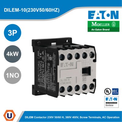 EATON Moeller Series DILEM Contactor 230V 50/60Hz 3P 380V 400V 4kW 1NO | DILEM-10(230V50/60HZ)