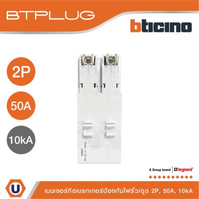 BTicino เมนเบรกเกอร์กันดูด 50แอมป์ 10kA 2โพล Main Circuit Breaker RCBO 50A, 10kA, 2P รหัส BTP2C50R30H
