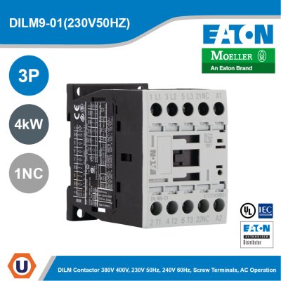 EATON Moeller Series DILM Contactor 3P 4 kW 1NC 230V 50Hz, 240V 60Hz | DILM9-01(230V50HZ)
