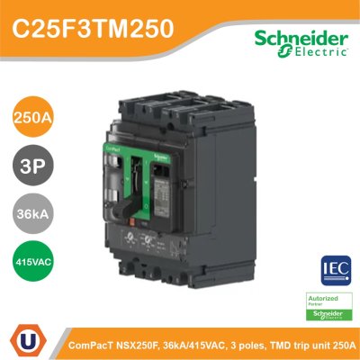 Schneider Electric Circuit breaker ComPact NSX250F 36kA/415VAC 3P TMD trip unit 250A | C25F3TM250