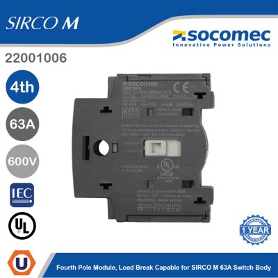 Socomec Fourth Pole Module Load Break Capable for SIRCO M 63A Switch Body | 22001006