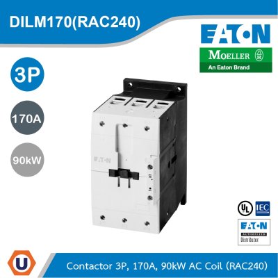 EATON 3P, 380V 400V 90 kW, RAC 240:190 - 240 V 50/60 Hz,AC Operation,Screw Terminals | DILM170(RAC240)