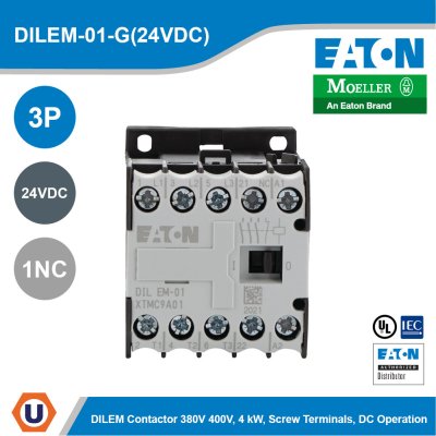 EATON Moeller Series DILEM Contactor 24 VDC 3P 380V 400V 4kW 1NC | DILEM-01-G(24VDC)