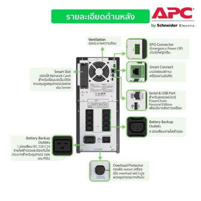 Schneider Electric APC เครื่องสำรองไฟ แบบตั้งพื้น 2U 3000VA 2700Watt AVR Sinewave มี SmartConnect | SMT3000IC