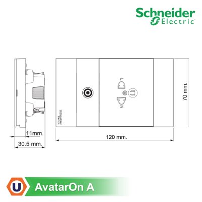 Schneider Electric ชุดเต้ารับโทรทัศน์ 75 โอห์ม + เต้ารับเดี่ยว 3 ขา พร้อมฝาครอบสีดำ | AvatarOn A