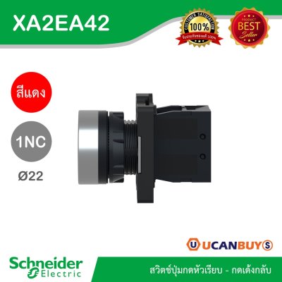 Schneider Electric สวิตซ์ปุ่มกดแบบหัวเรียบ-กดเด้งกลับ 1NC สีแดง แบบพลาสติก | XA2AA42