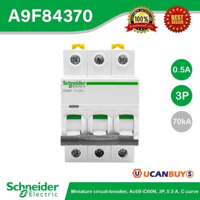 Schneider Electric Miniature circuit-breaker, Acti9 iC60H, 3P, 0.5A | A9F84370