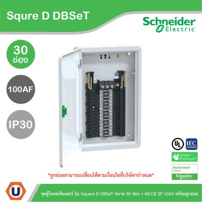 Schneider Electric ชุดตู้โหลดเซ็นเตอร์ Square D DBSeT 30ช่อง+MCCB EZC 3P 100A 30kA พร้อมลูกย่อย14ตัว