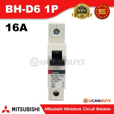 Mitsubishi MCB 1 Pole 16A 6kA รุ่น BH-D6 1P 16A Mitsubishi Miniature Circuit Breaker
