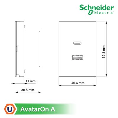 Schneider Electric เต้ารับ USB Type C+A สีขาว รุ่น AvatarOn A I M3T_USB2_WE