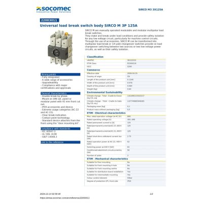 Socomec Universal Load Break Switch Body SIRCO M 3P 125A | 22003011