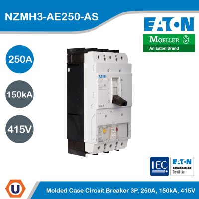 EATON Moded Case Circuit Breaker High Switching Capacity (MCCB) 3P 250A, 85/150kA 415V | NZMH3-AE250-AS