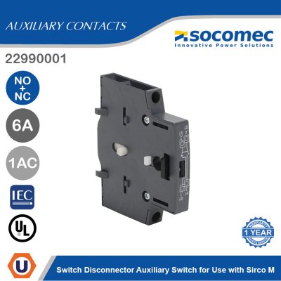 Socomec Switch Disconnector Auxiliary Switch for Use with Sirco M | 22990001