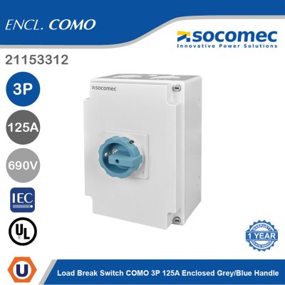 Socomec Load Break Switch COMO 3P 125A Enclosed Grey/Blue Handle | 21153312