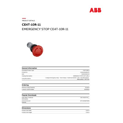 ABB Compact สวิตช์ฉุกเฉิน หมุนปลดล็อค 40 mm Red 1NO + 1NC | 1SFA619550R1071 | CE4T-10R-11