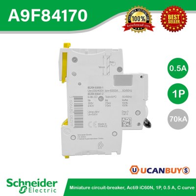 Schneider Electric Miniature circuit-breaker, Acti9 iC60H, 1P, 0.5A | A9F84170