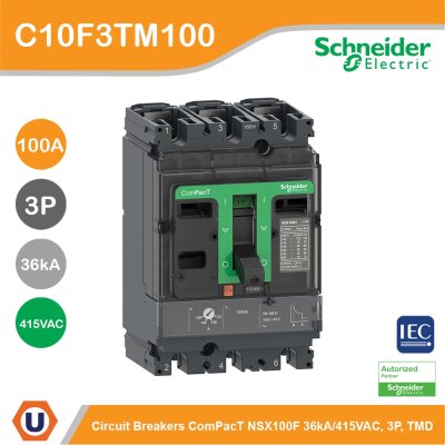 Schneider Electric Circuit breaker ComPacT NSX100F 36kA/415VAC 3P TMD trip unit 100A | C10F3TM100