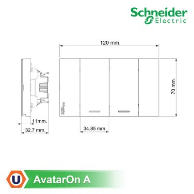 แพ็ค10 | Schneider Electric ชุดสวิตช์สองทางขนาด 2 ช่อง สีเทา รุ่น AvatarOn A