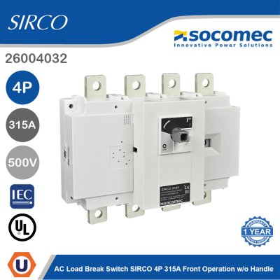 Socomec AC Load Break Switch SIRCO 4P 315A Front Operation w/o Handle | 26004032