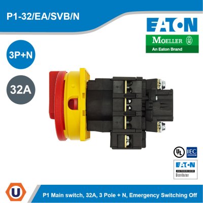 EATON Moeller Series P1 Main Switch 32A 3Pole+N Emergency Switching Off Function | P1-32/EA/SVB/N