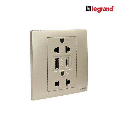แพ็ค10 | Legrand ชุดเต้ารับคู่ + เต้ารับUSB + เต้ารับ Type C สีแชมเปญ รุ่นมาเรียเซนต์ | Mallia Senses | 281204CH