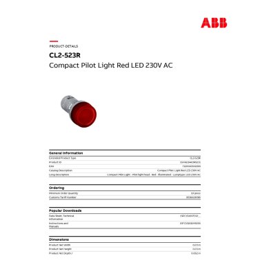 ABB Pilot lamp (with LED) ไฟเลี้ยง 230 VAC, Red | 1SFA619403R5231 | CL2-523R