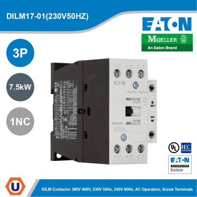 EATON Moeller Series DILM Contactor 3P 230V 50Hz ,240V 60Hz 7.5kW 1NC | DILM17-01(230V50HZ)
