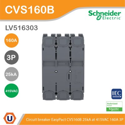 Schneider Electric Circuit breaker CVS160B 25 kA at 415 VAC 160 TM-D trip unit, 3P | LV516303