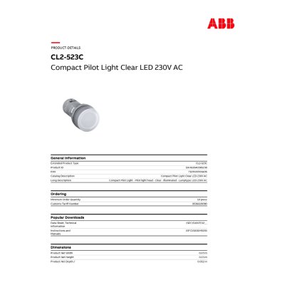 ABB Pilot lamp (with LED) ไฟเลี้ยง 230 VAC Clear | 1SFA619403R5238 | CL2-523C