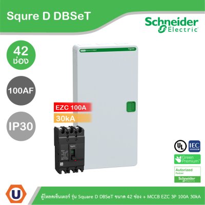 Schneider Electric ตู้โหลดเซ็นเตอร์ รุ่น Square D DBSeT ขนาด 42ช่อง + MCCB รุ่น EZC 3P 100A 30kA