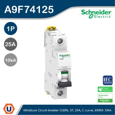 Schneider Electric Miniature circuit-breaker Acti9 iC60N 6kA@400VAC, 1Pole, 25A | A9F74125