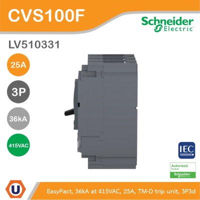 Schneider Electric Circuit breaker CVS100F 36 kA at 415 VAC 25 A TM-D trip unit 3P | LV510331