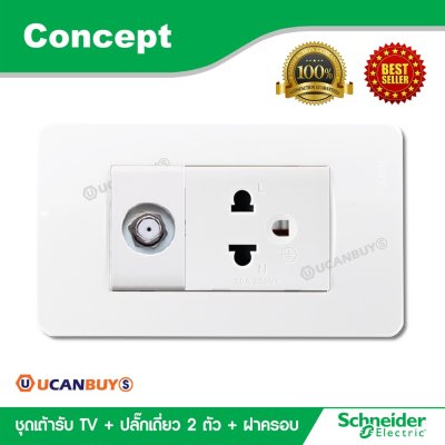 Schneider ชุดโทรทัศน์ + ปลั๊กเดี่ยว พร้อมฝาครอบสีขาว รุ่น Concept