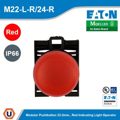 EATON M22 Modular Pushbutton 22.5mm. Red Indicating Light Operator IP66 | M22-L-R/24-R