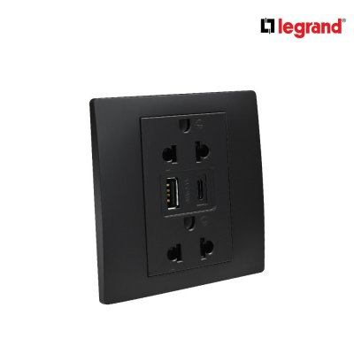 แพ็ค10 | Legrand ชุดเต้ารับคู่ + เต้ารับUSB + เต้ารับ Type C สีดำ รุ่นมาเรียเซนต์ | Mallia Senses | 281204MB