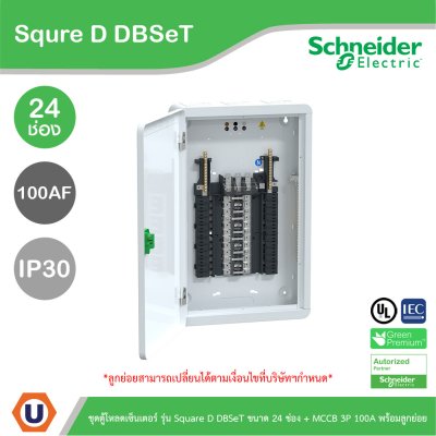 Schneider Electric ชุดตู้โหลดเซ็นเตอร์ Square D DBSeT 24ช่อง+MCCB EZC 3P 100A 30kA พร้อมลูกย่อย14ตัว