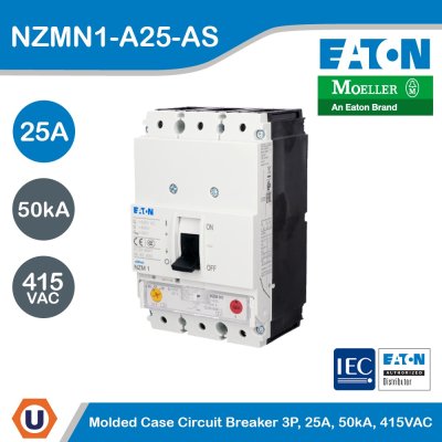 EATON Molded Case Circuit-Breaker (MCCB) 3P, 25A, 50kA 415VAC | NZMN1-A25-AS